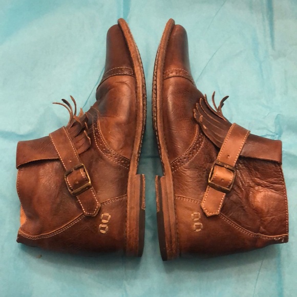 Bed Stu Cobbler Organic Leather “Dipper” Distressed Ankle Boots w/Fringe, Size 8 - Picture 2 of 15